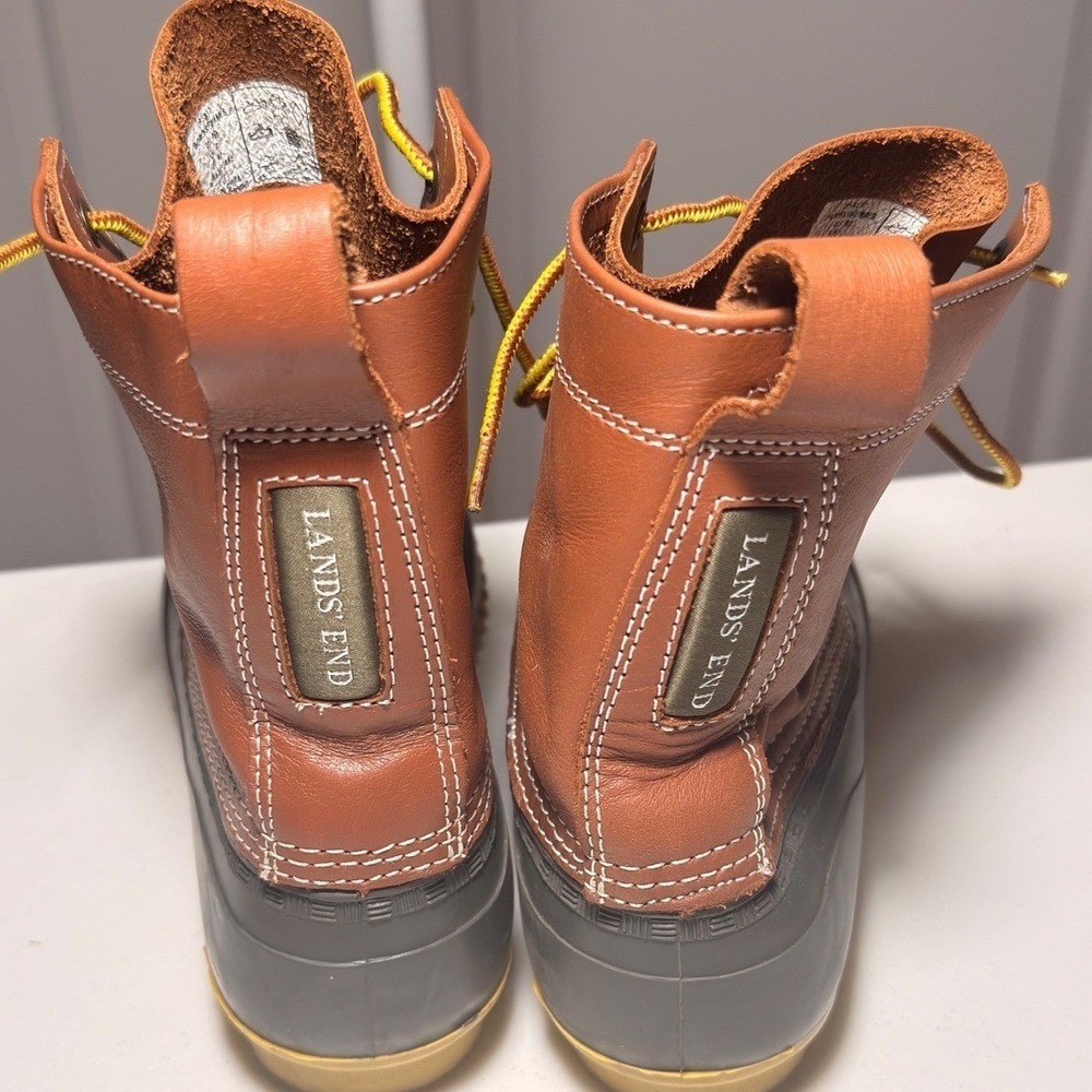 Lands' End Duck Boots Women's 9B Brown Leather Waterproof Lace Up Yellow Eu 40 - Picture 8 of 11